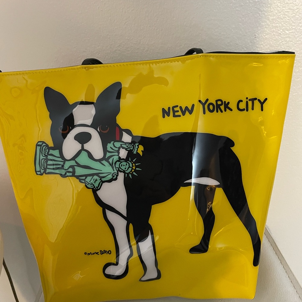 Yellow Tote Bag with Dog Print